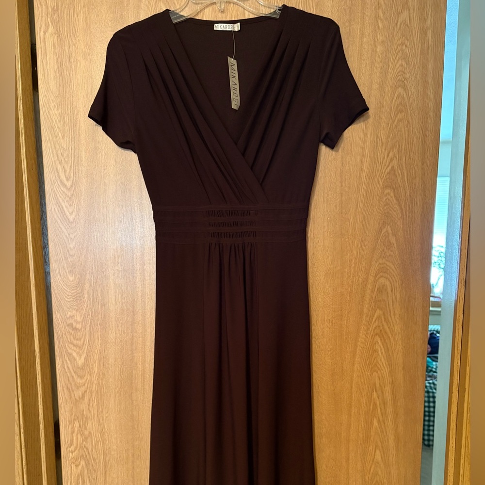 Elegant Dark Brown Wrap Dress Size S